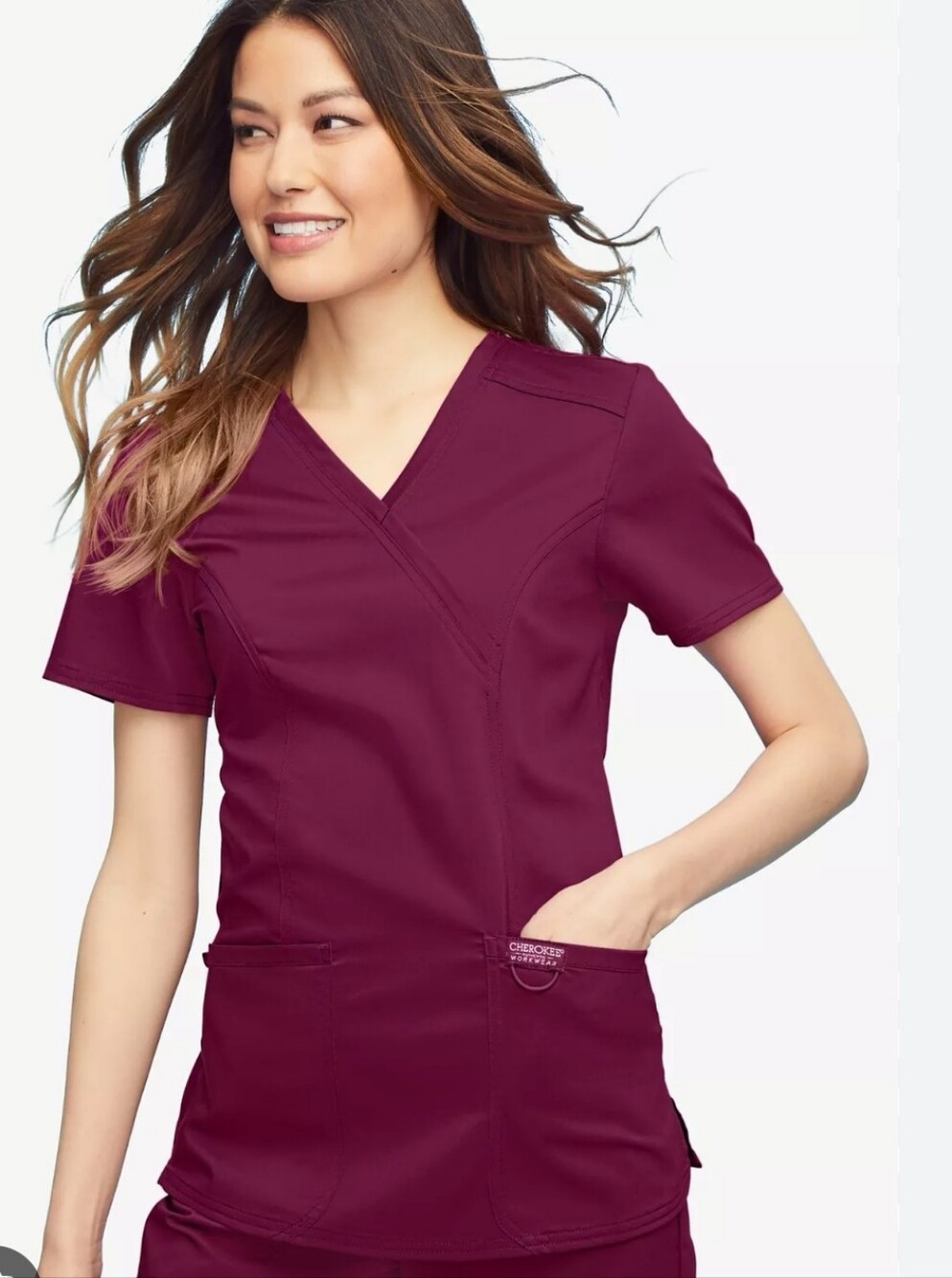CHEROKEE  burgundy scrub top size XS